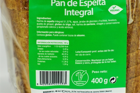 SEMILLAS PAN DE ESPELTA INTEGRAL