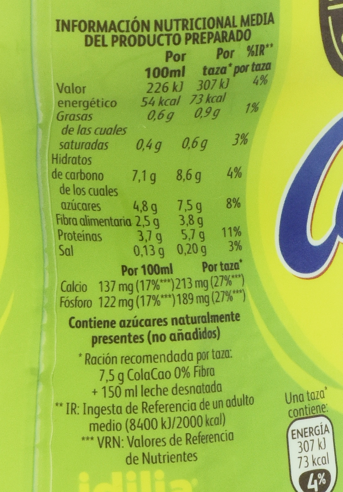 COLA CAO 0% AZÚCARES AÑADIDOS CON FIBRA