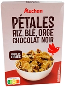 AUCHAN (ALCAMPO) PÉTALOS DE ARROZ, TRIGO, CEBADA CHOCOLATE NEGRO