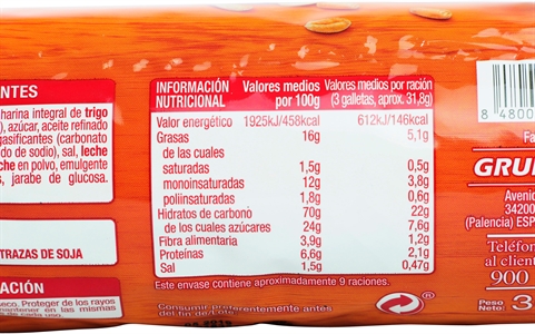 HACENDADO (MERCADONA) GALLETAS INTEGRALES CON CEREALES.
