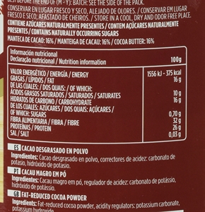 VALOR CACAO PURO 0% AZÚCARES AÑADIDOS