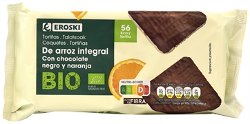 EROSKI BIO TORTITA DE ARROZ INTEGRAL CON CHOCOLATE NEGRO Y NARANJA