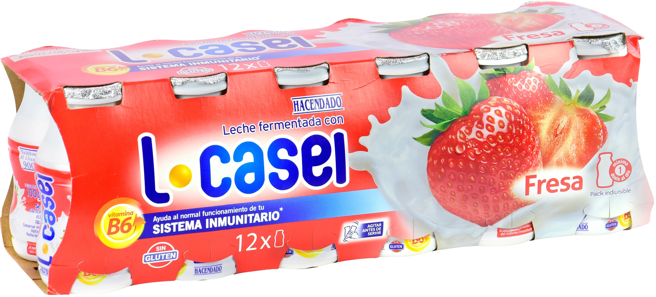HACENDADO (MERCADONA) LECHE FERMENTADA CON L. CASEI FRESA.