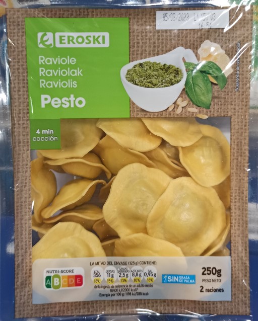 Pasta EROSKI RAVIOLE PESTO todos los detalles